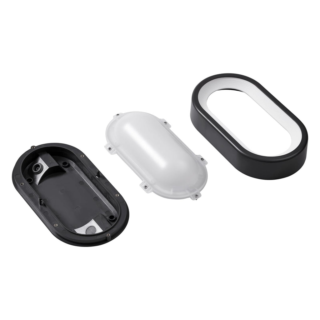 LED utetaklampe Niniel oval svart med IP65 beskyttelse