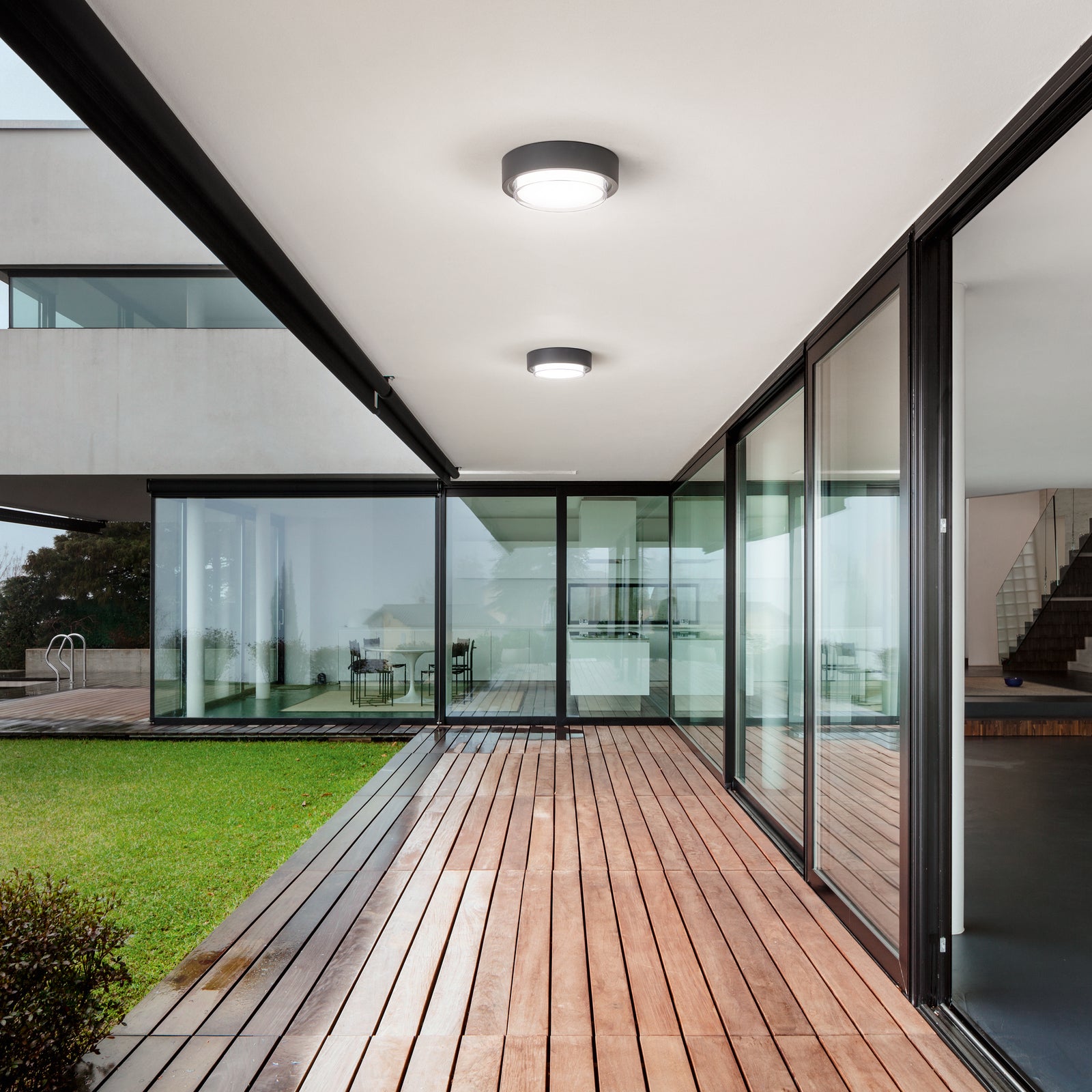 LED utetaklampe Owen mørkegrå aluminium Ø23 cm bakside