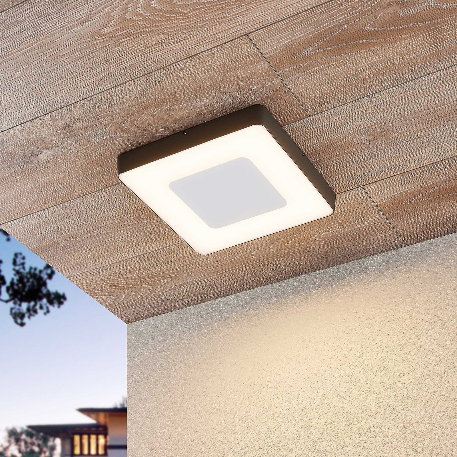 LED utetaklampe Sora kantet med bevegelsessensor IP54 bakside