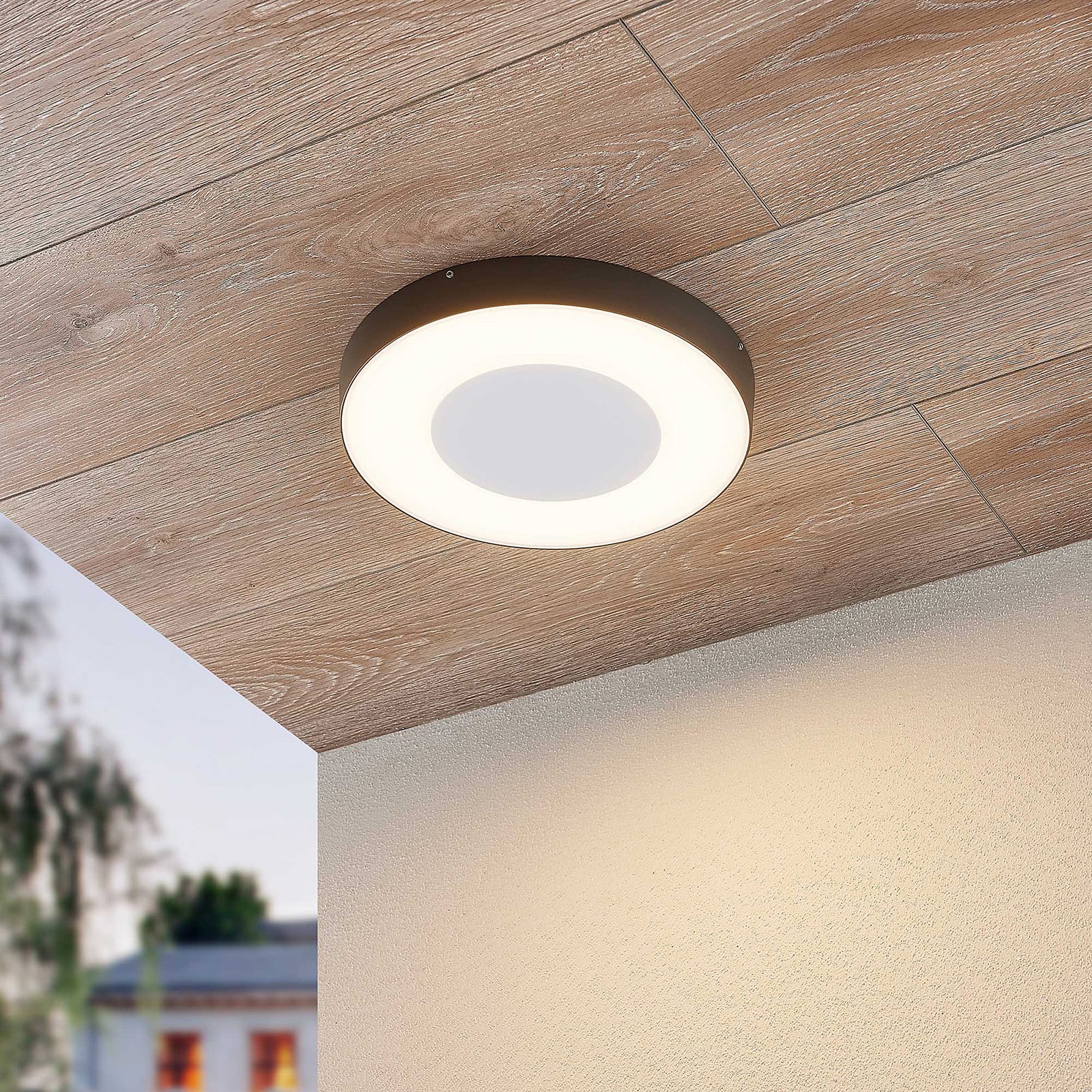 LED utetaklampe Sora rund med bevegelsessensor bakside