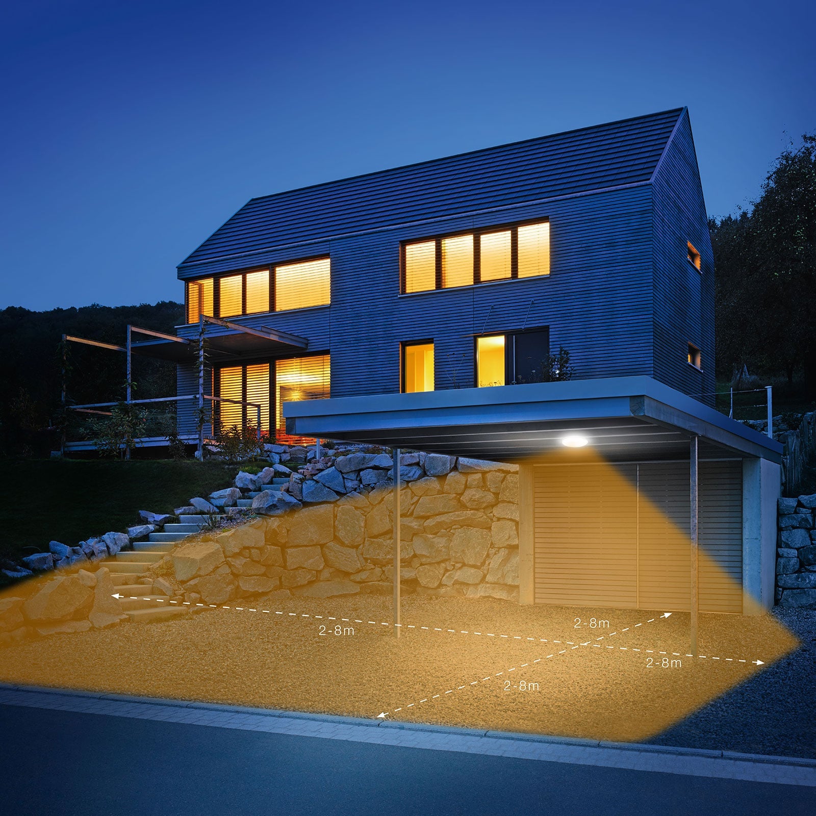 Bakside av LED utetaklampe Vario Quattro S med bevegelsessensor IP54