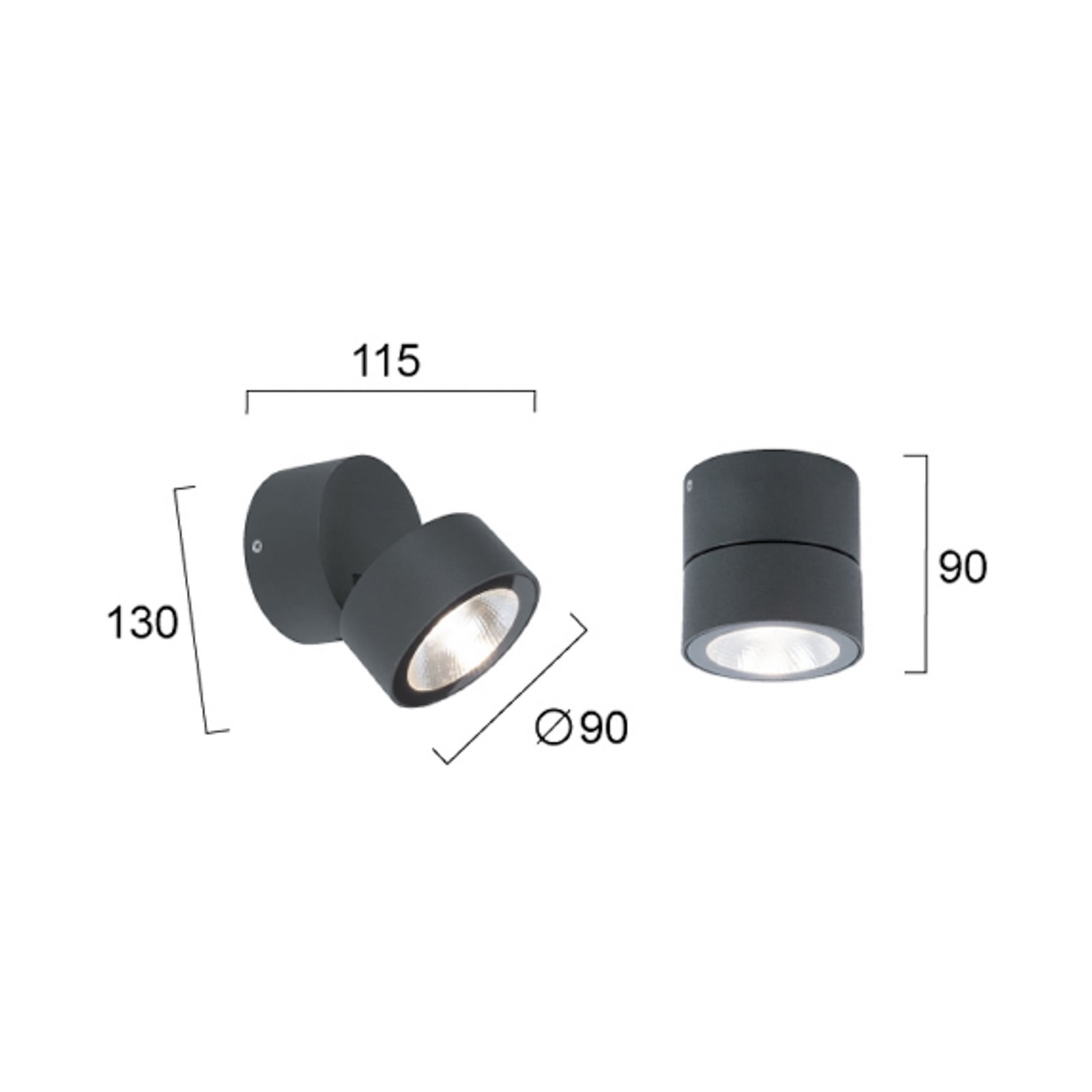 LED utetakspot Andria mørkegrå Ø9 cm 13W IP54 montert