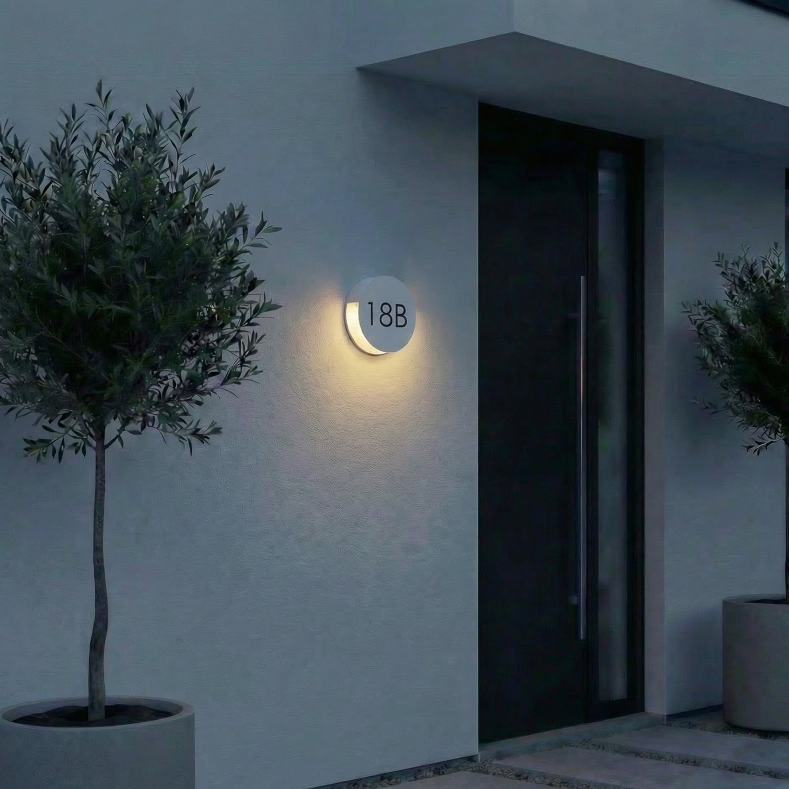 LED utevegglampe Advero med husnummer CCT Ø23 cm lysegrå bakside