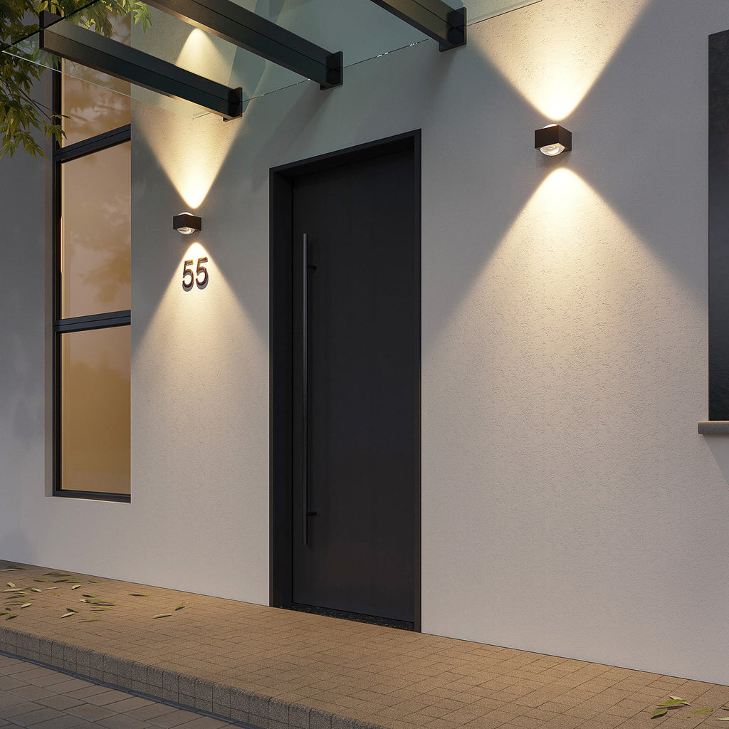LED utevegglampe Almos opp/ned glass 2-lys IP65 bakside