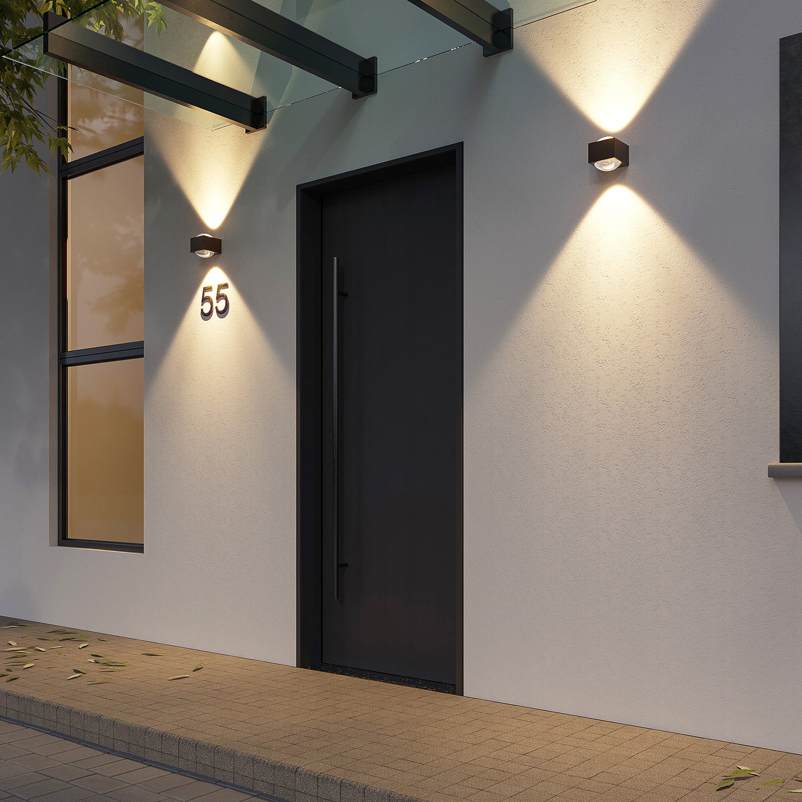 LED utevegglampe Almos opp/ned glass 2-lys IP65 bakside