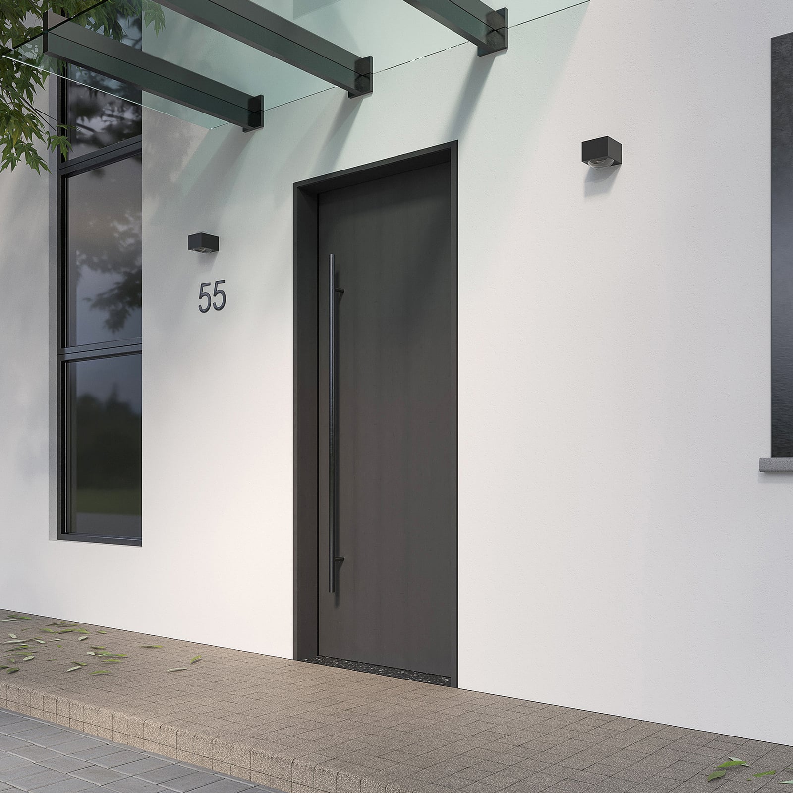 Detalj av LED utevegglampe Almos opp/ned glass 2-lys IP65