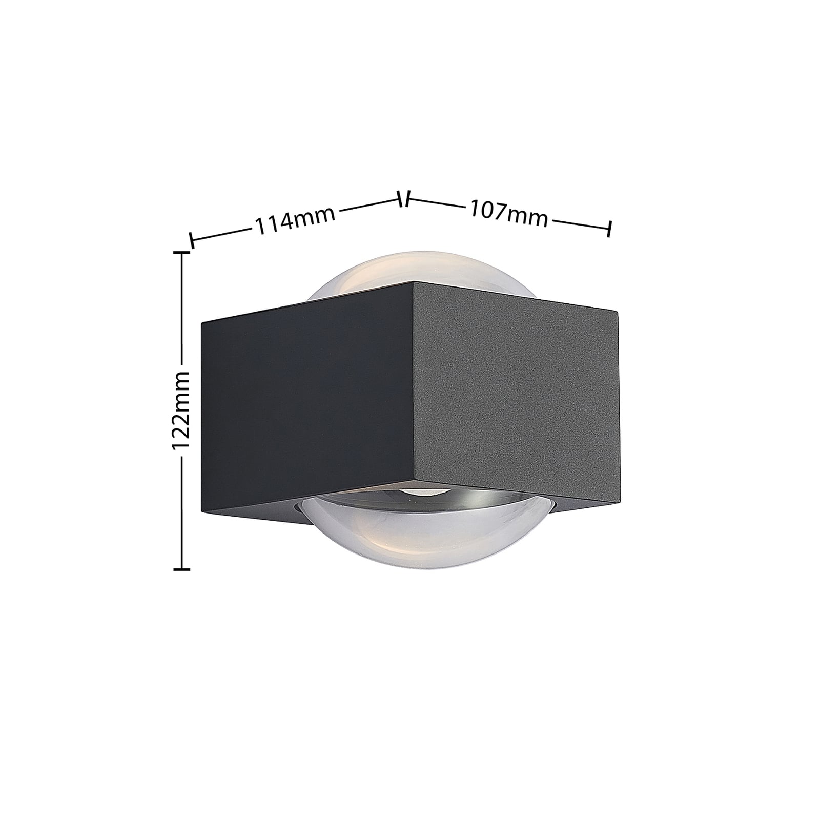 Nærbilde av LED utevegglampe Almos opp/ned glass 2-lys IP65