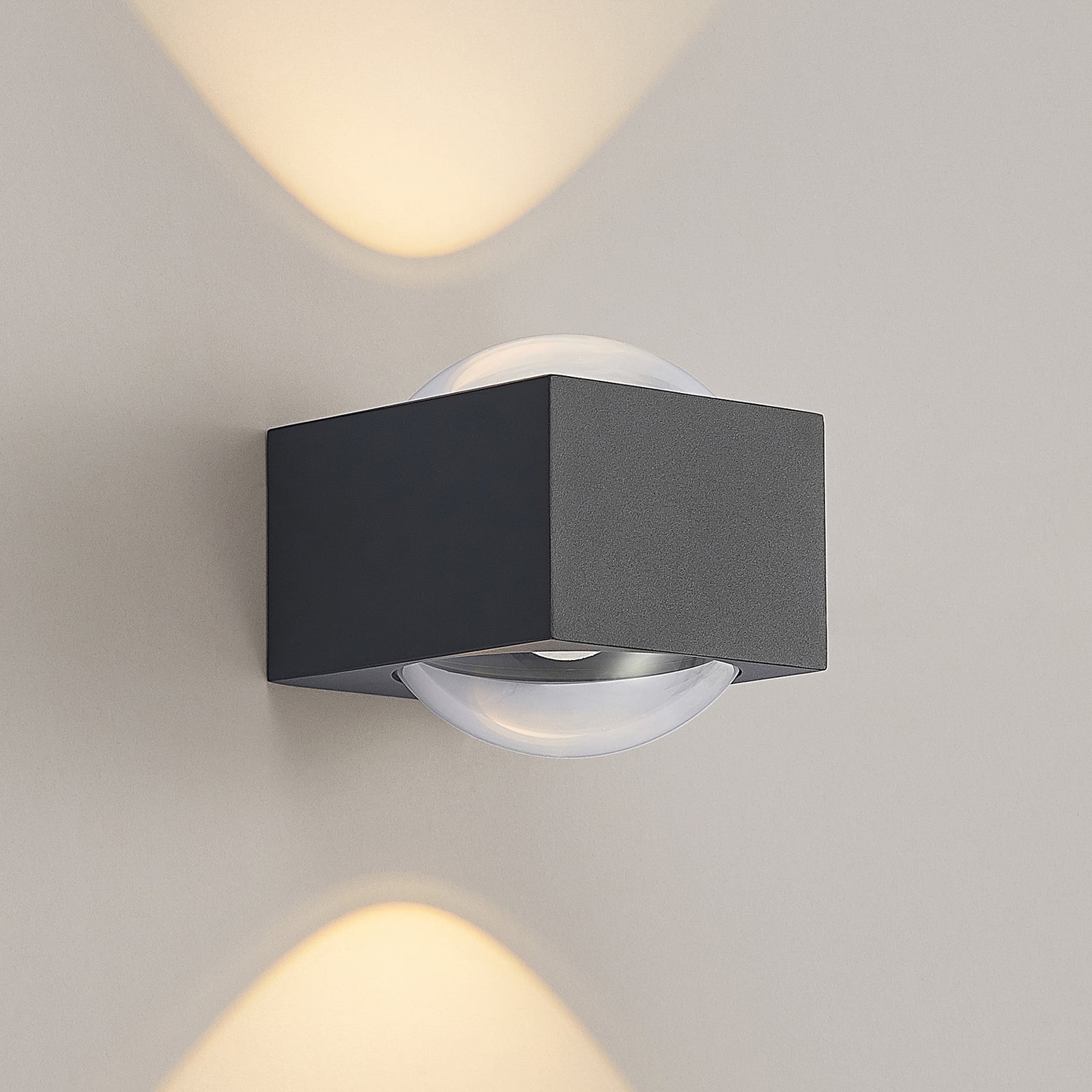 LED utevegglampe Almos opp/ned glass 2-lys IP65 - Lucande