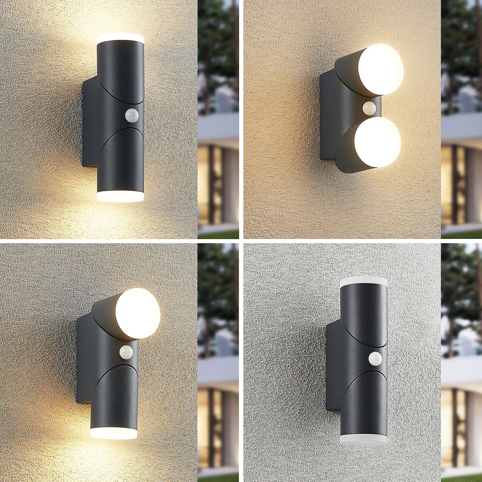 LED utevegglampe Aspyn 2-lys med bevegelsessensor IP54 fra siden