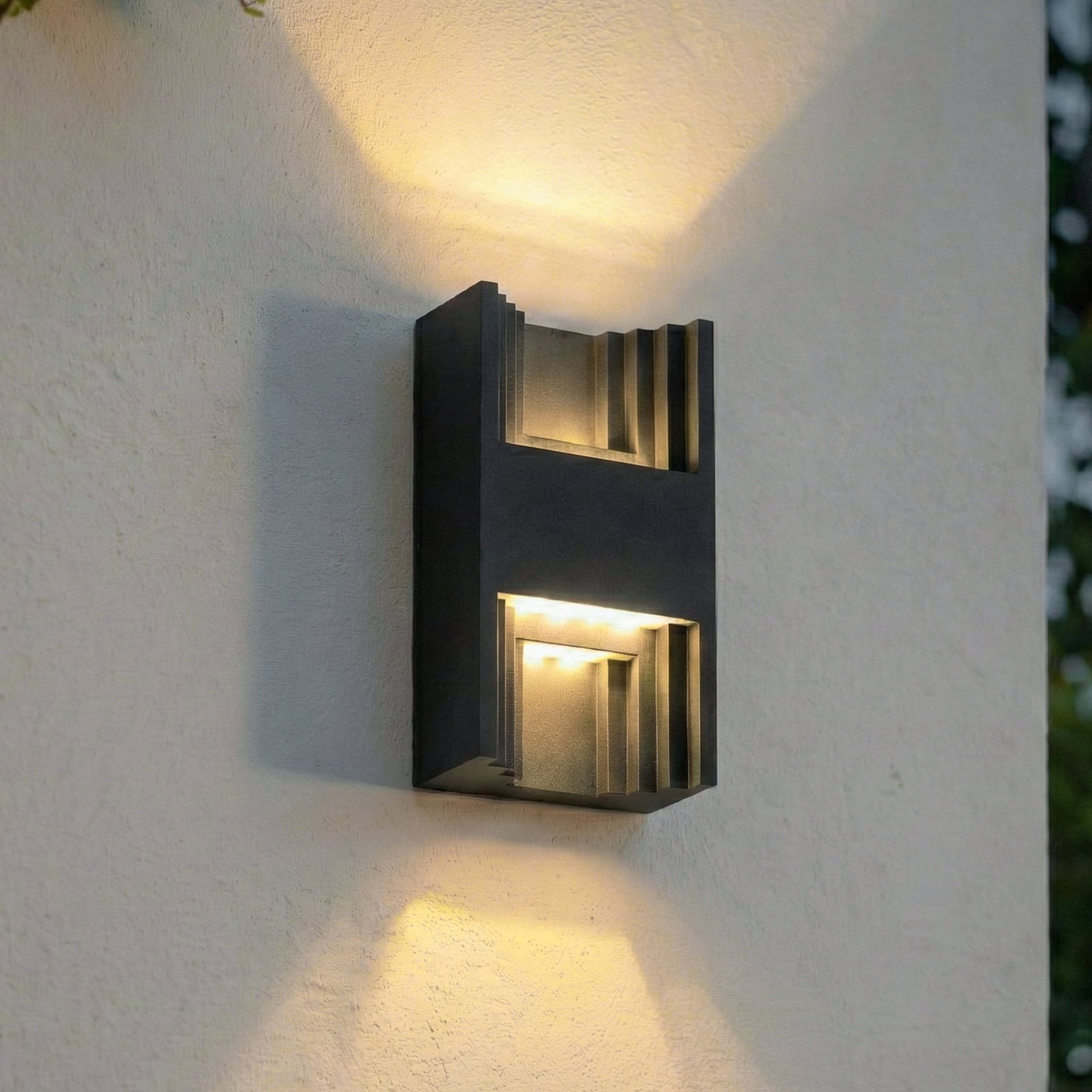 LED utevegglampe Aurali 2-lys svart aluminium IP65 forfra