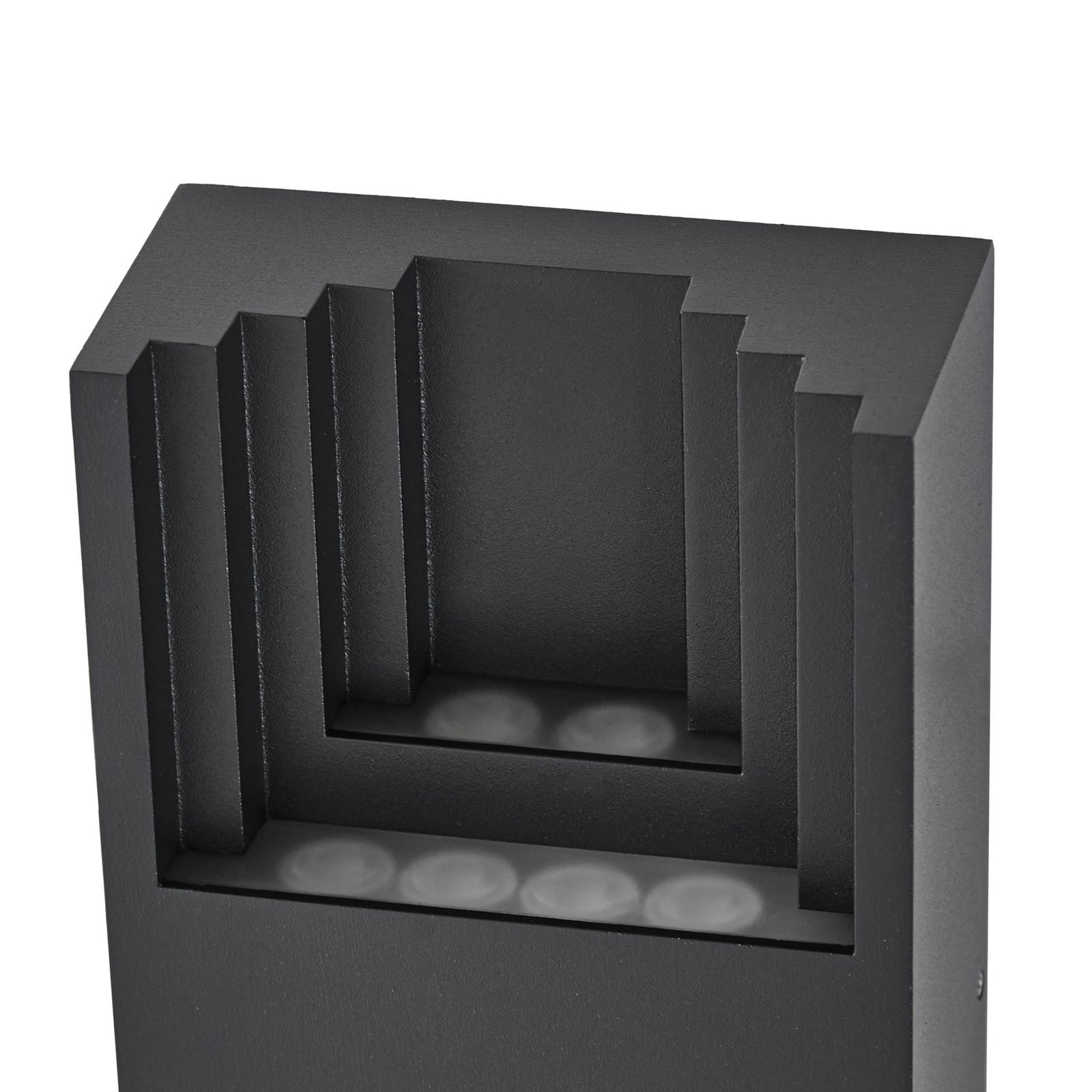 Sidevisning av LED utevegglampe Aurali 2-lys svart aluminium IP65