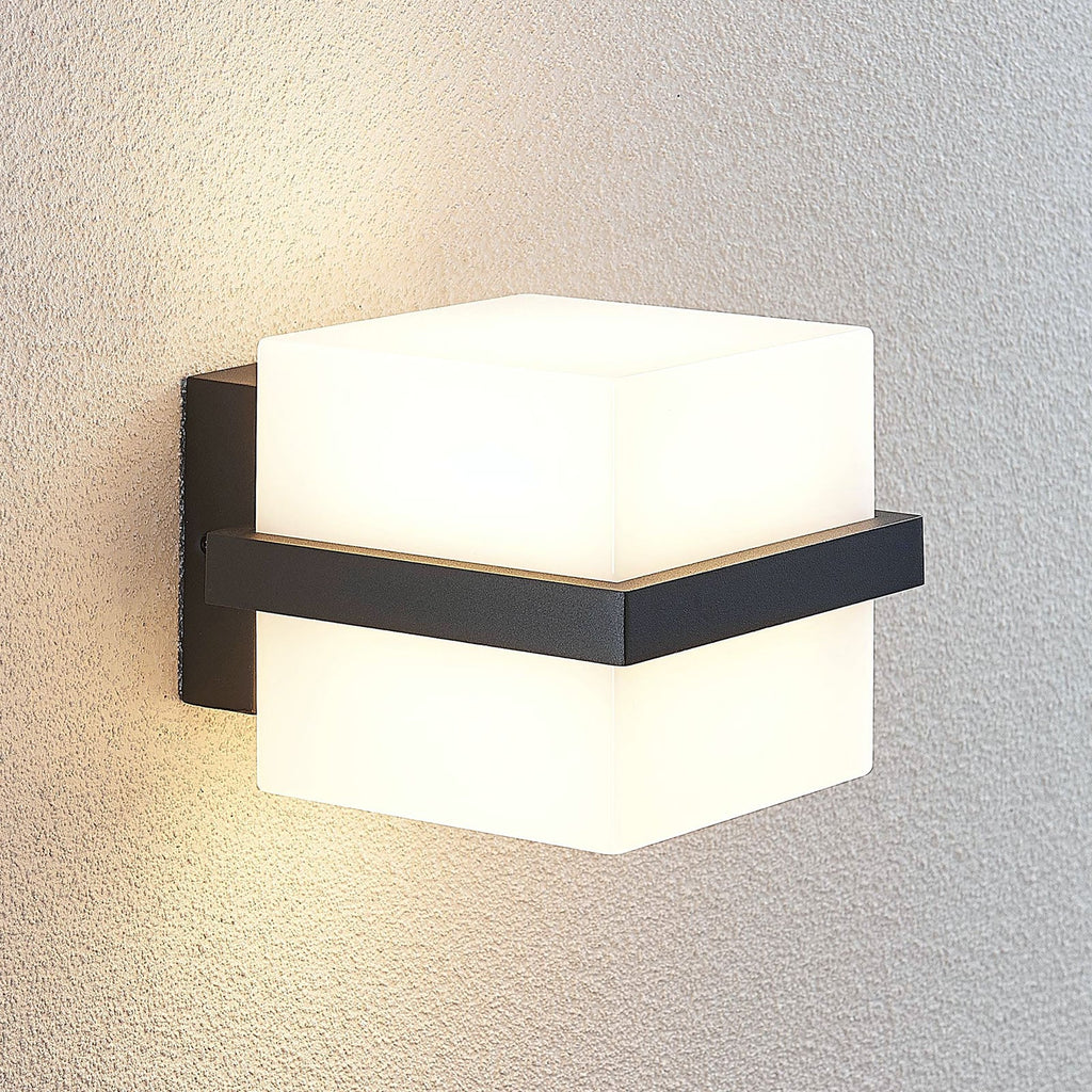 LED utevegglampe Auron aluminium antrasitt hvit forfra