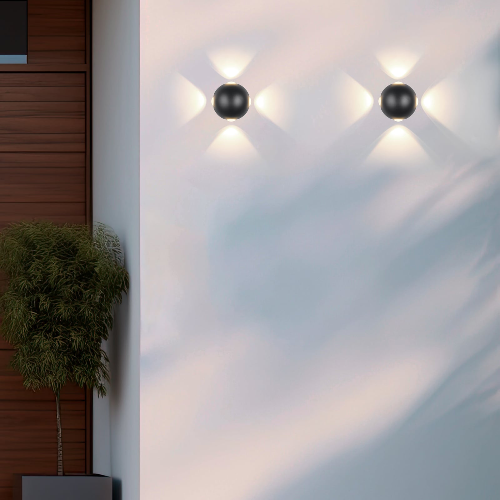 LED utevegglampe Avisio 4-lys halvrund svart IP54 bakside
