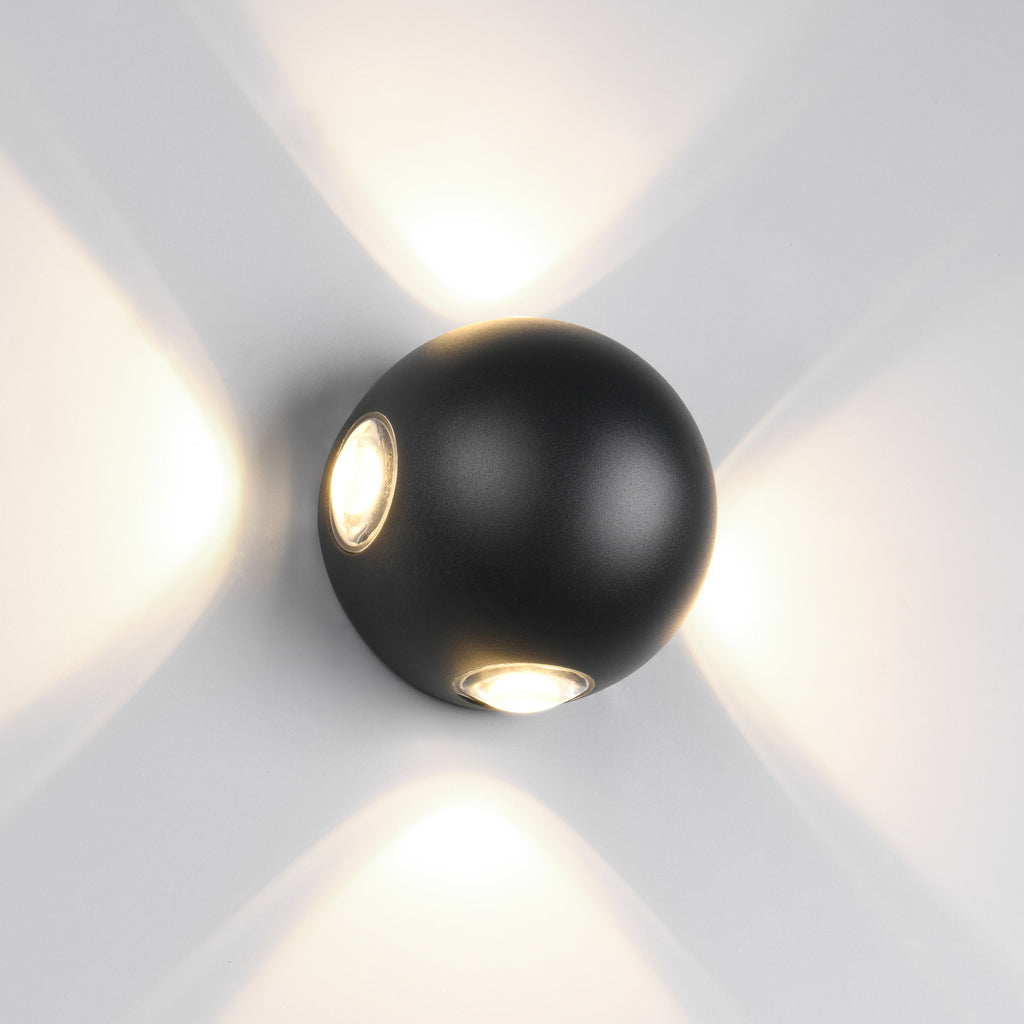 LED utevegglampe Avisio 4-lys halvrund svart IP54 sideprofil