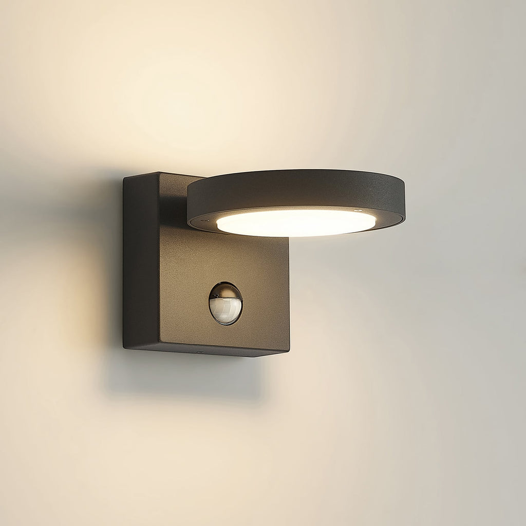 LED utevegglampe Belna rund med bevegelsessensor antrasitt IP54 forfra