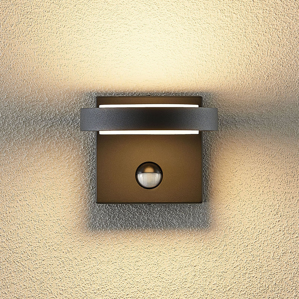LED utevegglampe Belna rund med bevegelsessensor antrasitt IP54 bakside