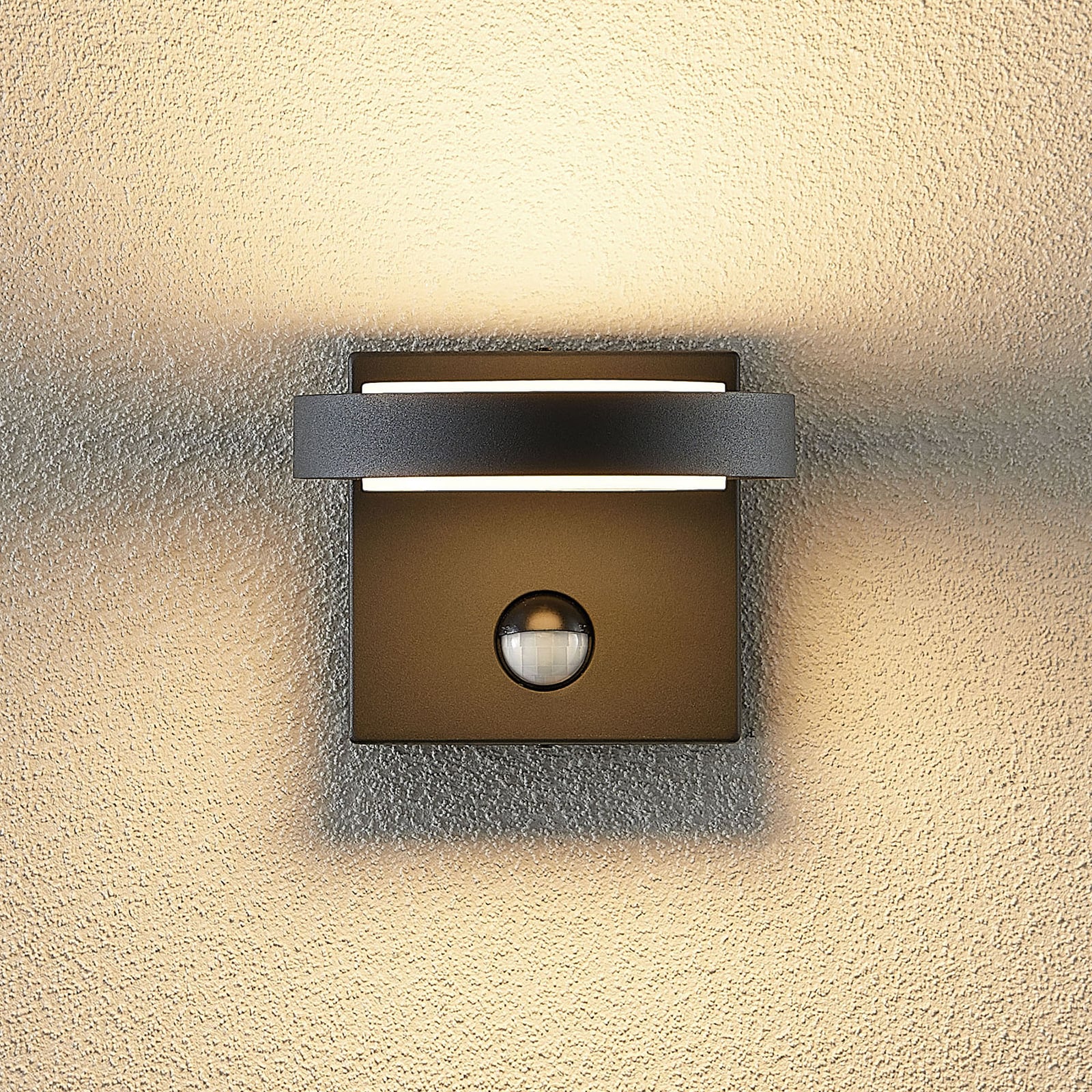 LED utevegglampe Belna rund med bevegelsessensor antrasitt IP54 bakside