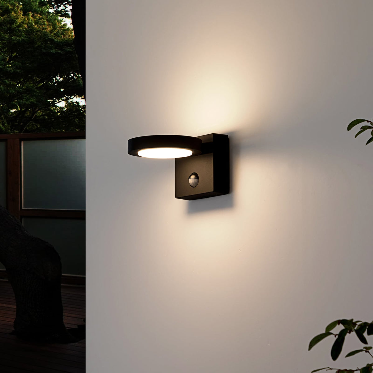 Detalj av LED utevegglampe Belna rund med bevegelsessensor antrasitt IP54