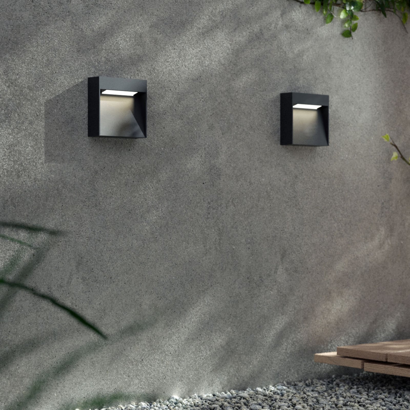 LED utevegglampe Bene kvadratisk mørkegrå 4W IP65 montert på vegg