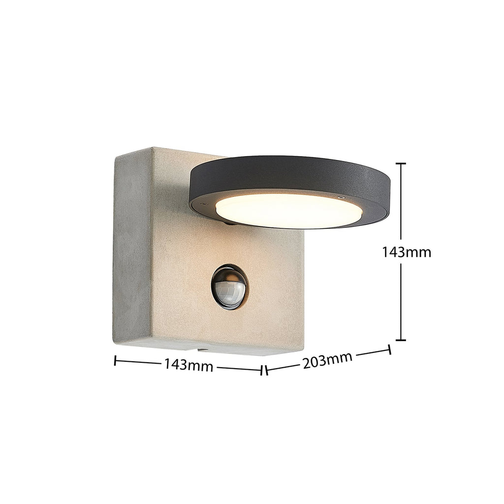 LED utevegglampe med bevegelsessensor betong antrasitt IP54 - Lucande sideprofil
