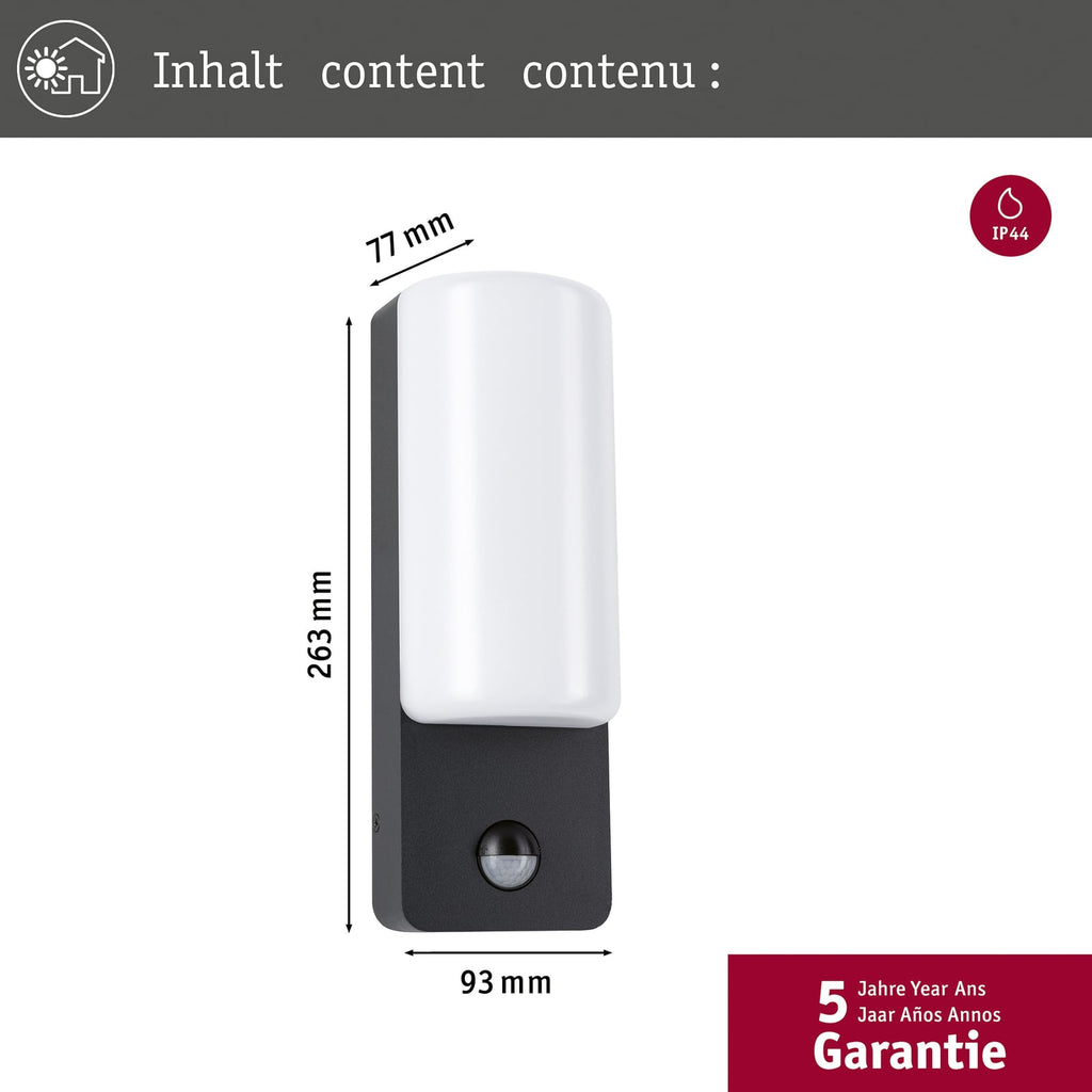 LED utevegglampe Bonnie aluminium med bevegelsessensor antrasitt IP44 nærbilde av lampe