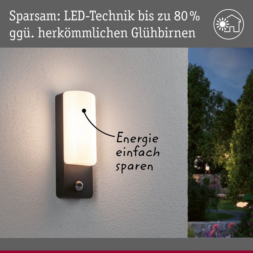 LED utevegglampe Bonnie aluminium med bevegelsessensor antrasitt IP44 sensor detalj