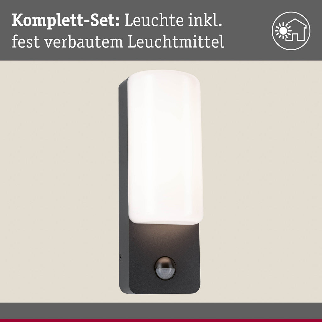 LED utevegglampe Bonnie aluminium med bevegelsessensor antrasitt IP44 monteringsdetalj