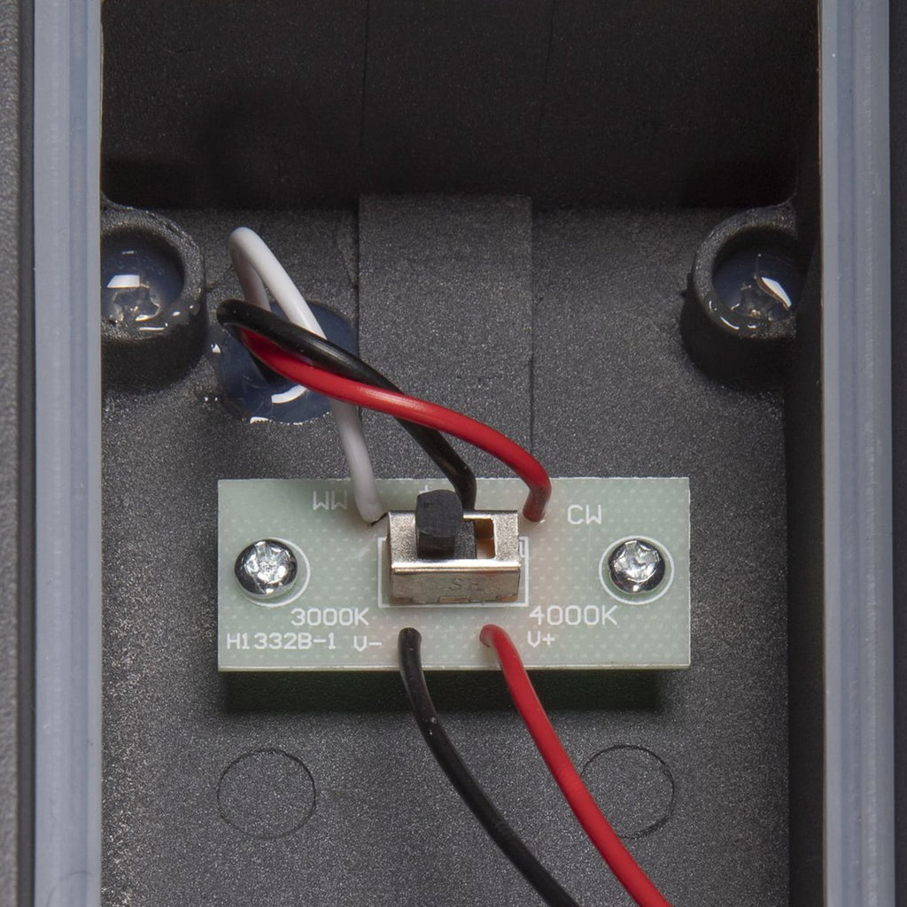 LED utevegglampe Bookat detalj av LED-lyskilde og CCT-switch