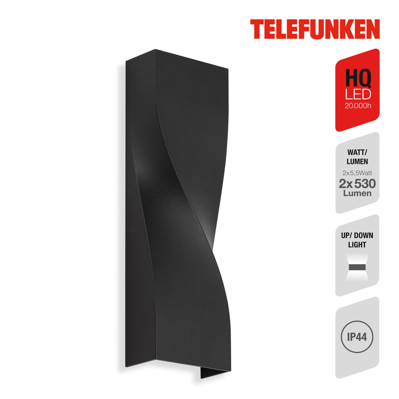 LED utevegglampe Brügge opp og ned svart 4000K IP44 side