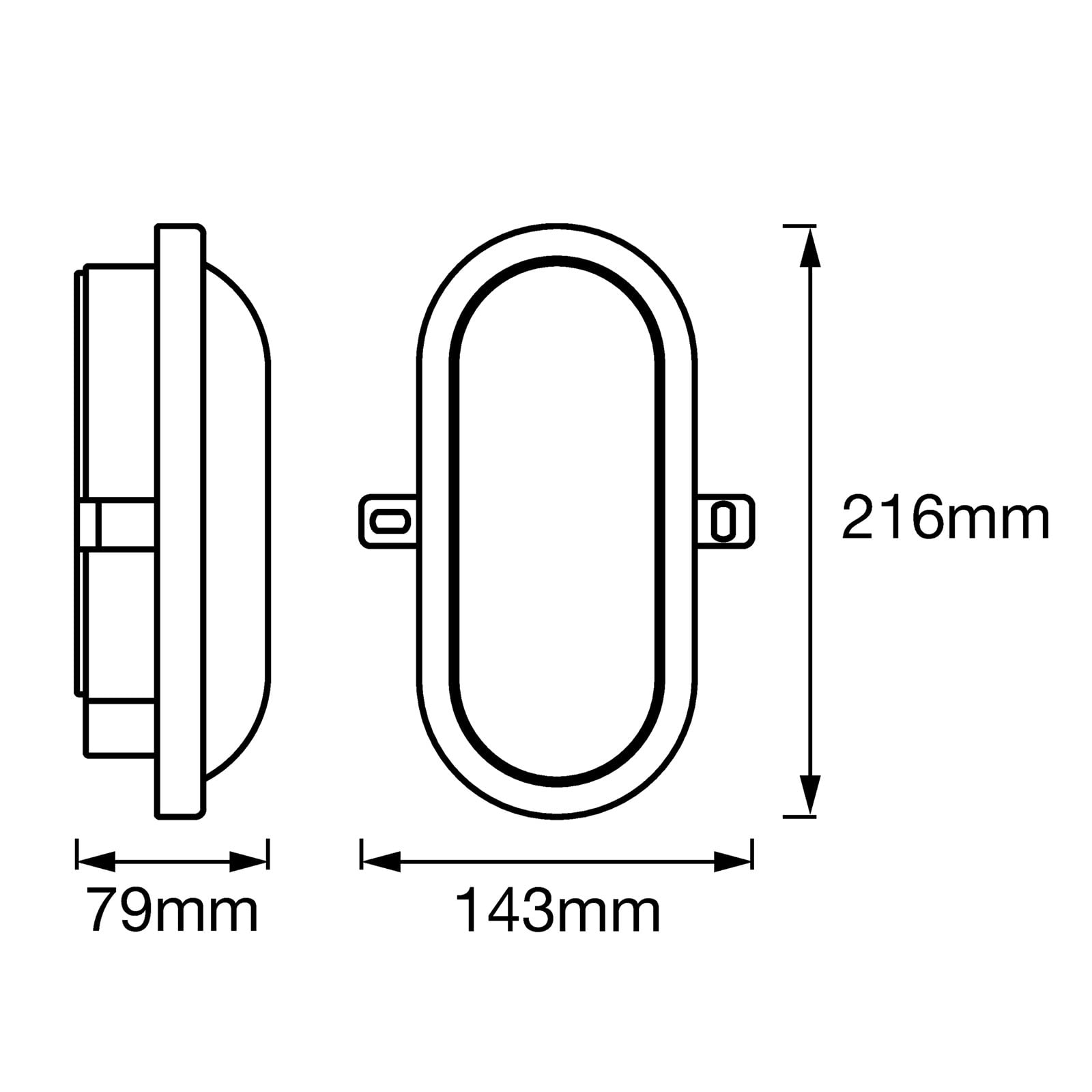 LED utevegglampe Bulkhead oval hvit 11W IP54 installasjonsdetalj