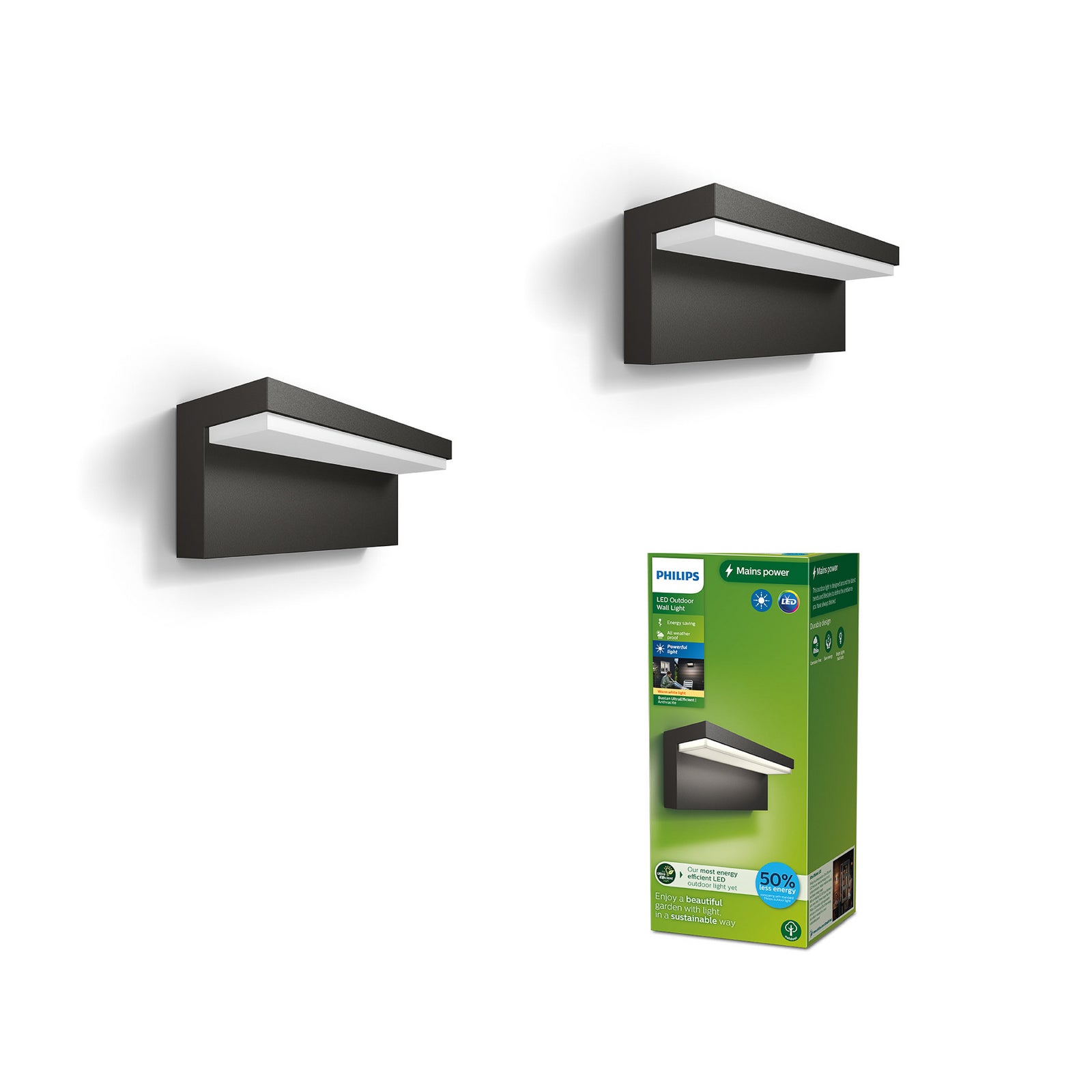 LED utevegglampe Bustan 2-pack antrasitt IP44 2700K miljøbilde