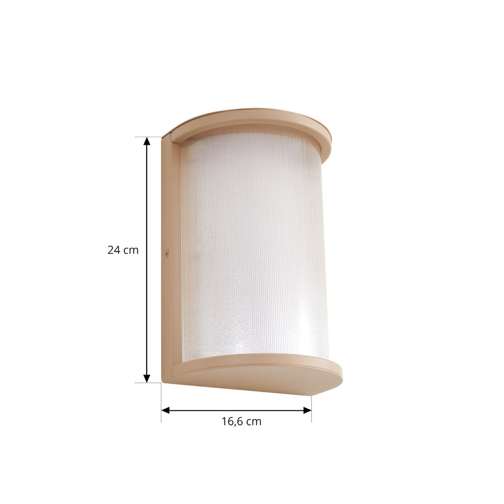 Nærbilde av LED utevegglampe Calvik beige riflet rustfritt stål IP44