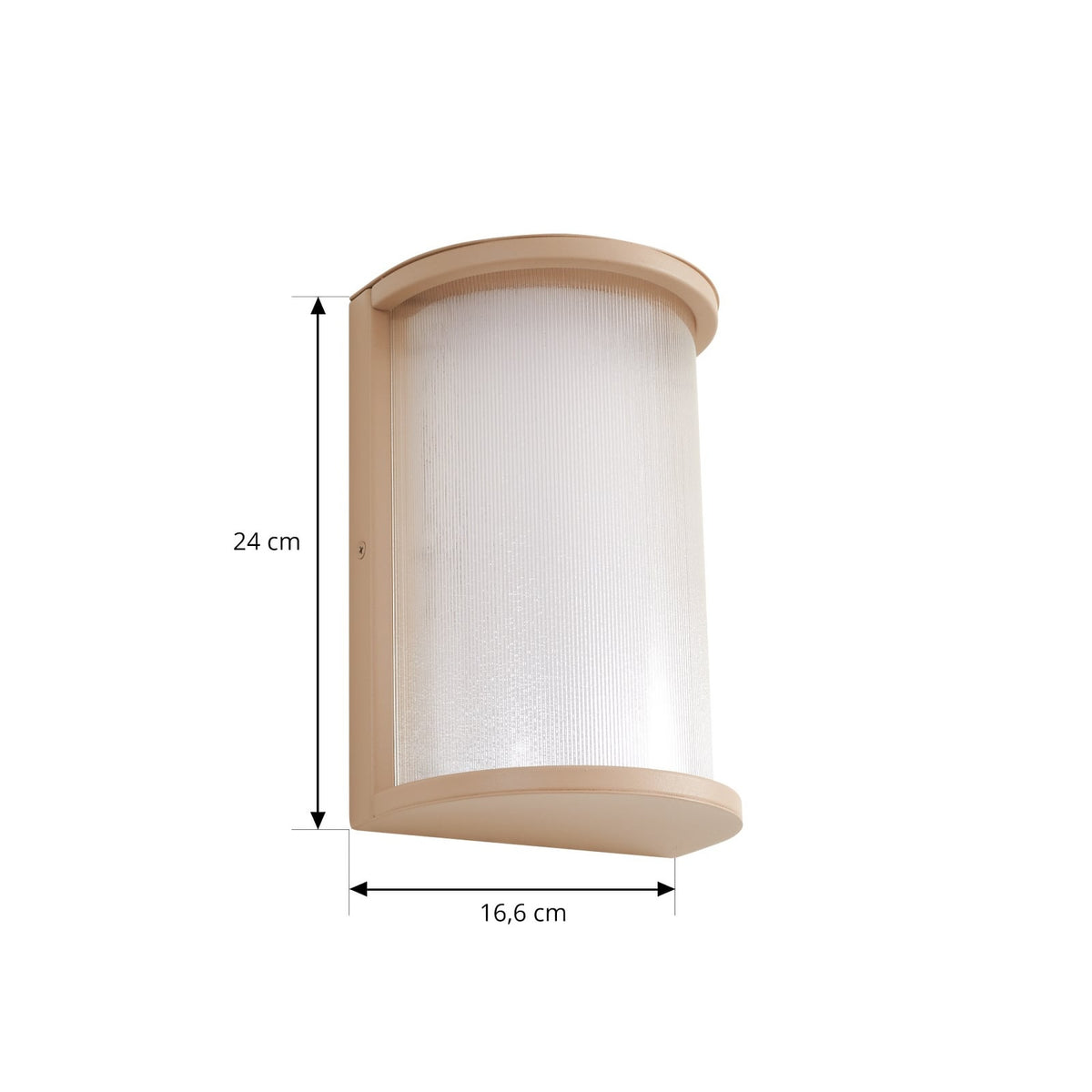 Nærbilde av LED utevegglampe Calvik beige riflet rustfritt stål IP44