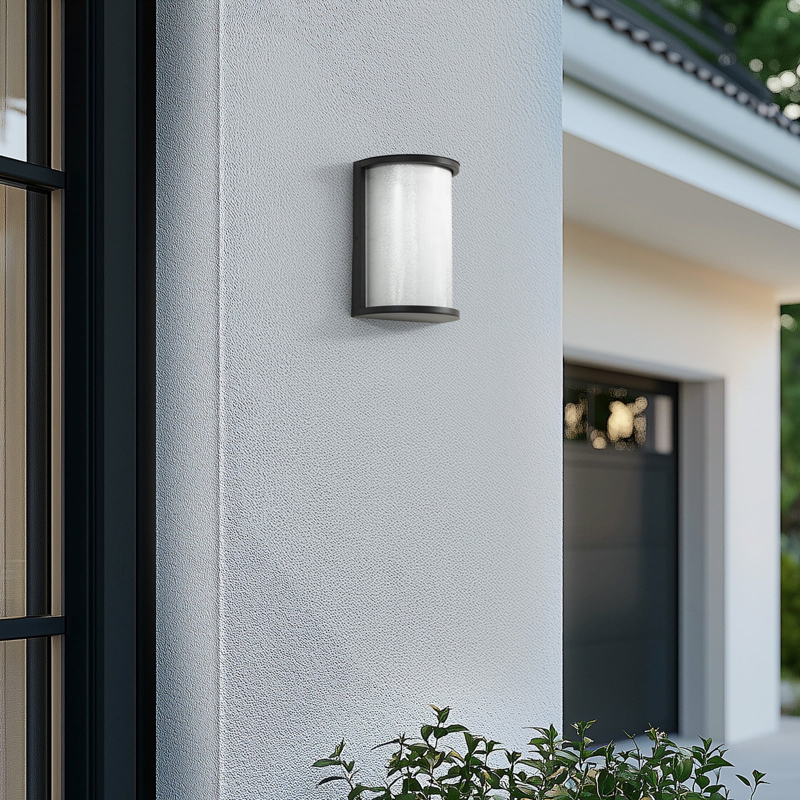 LED utevegglampe Calvik svart riflet rustfritt stål IP44 detalj av overflate