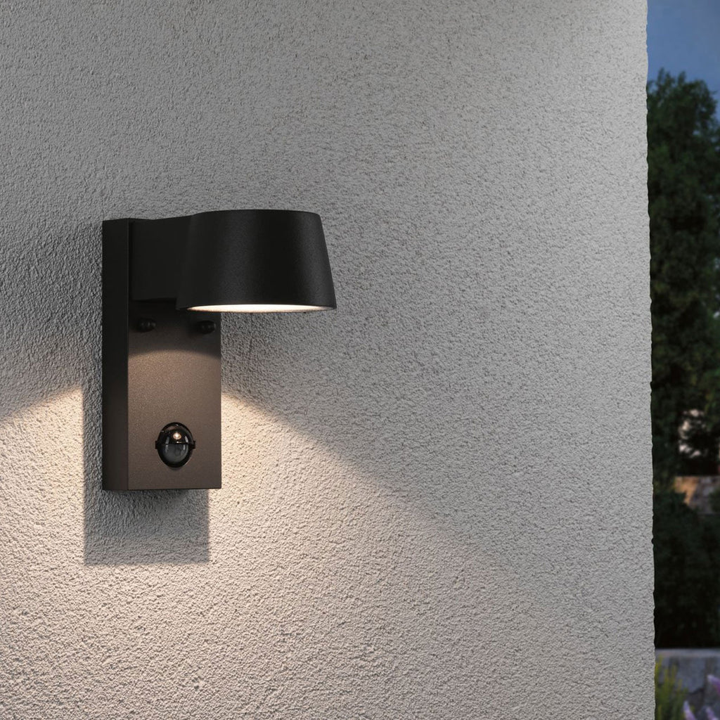 LED utevegglampe Capea med bevegelsessensor antrasitt Paulmann forfra