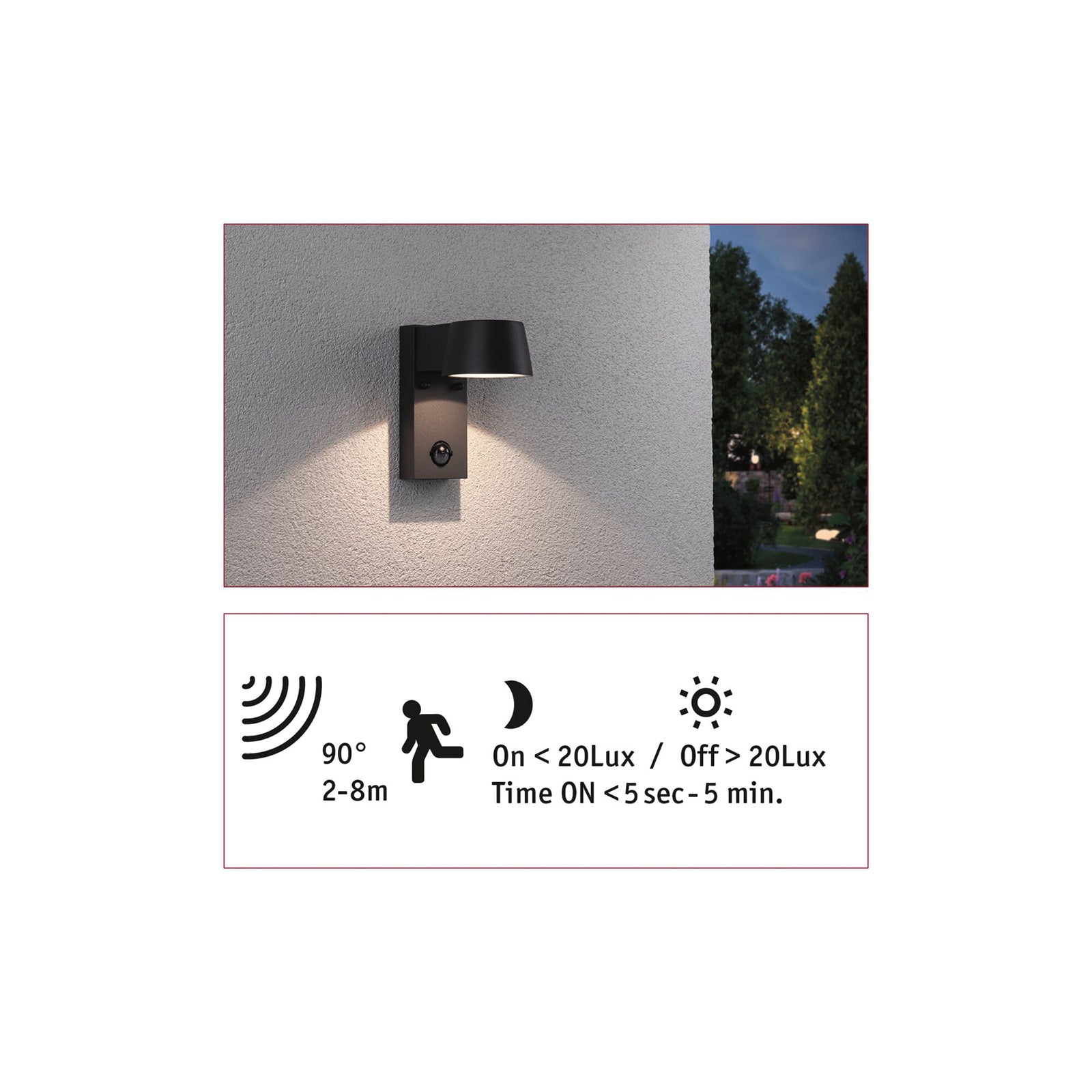 LED utevegglampe Capea med bevegelsessensor antrasitt Paulmann i bruk