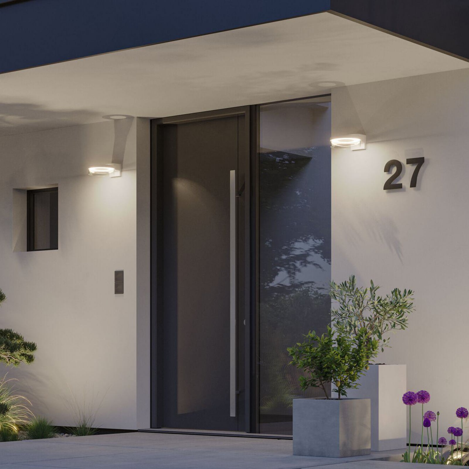 LED utevegglampe Capera med bevegelsessensor sett fra siden