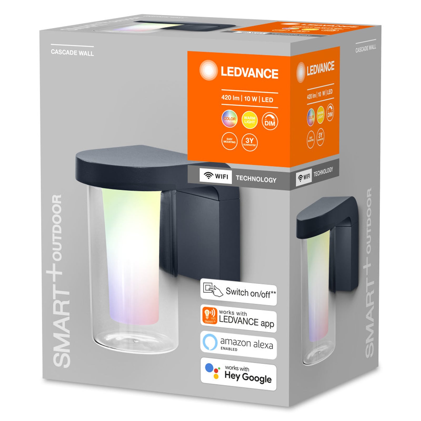 LED utevegglampe Cascade Wall WiFi RGB dimbar IP44 nærbilde aluminium