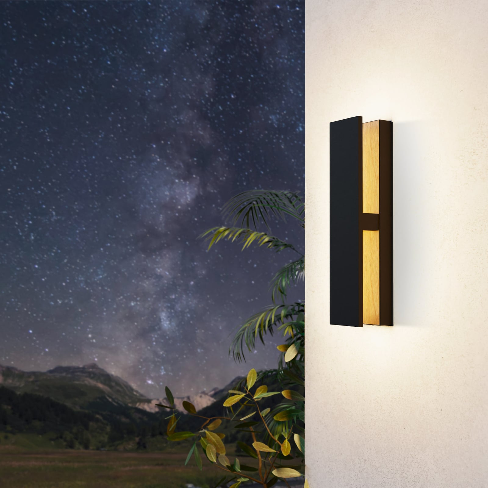 LED utevegglampe Costorio indirekte svart/tre bakside