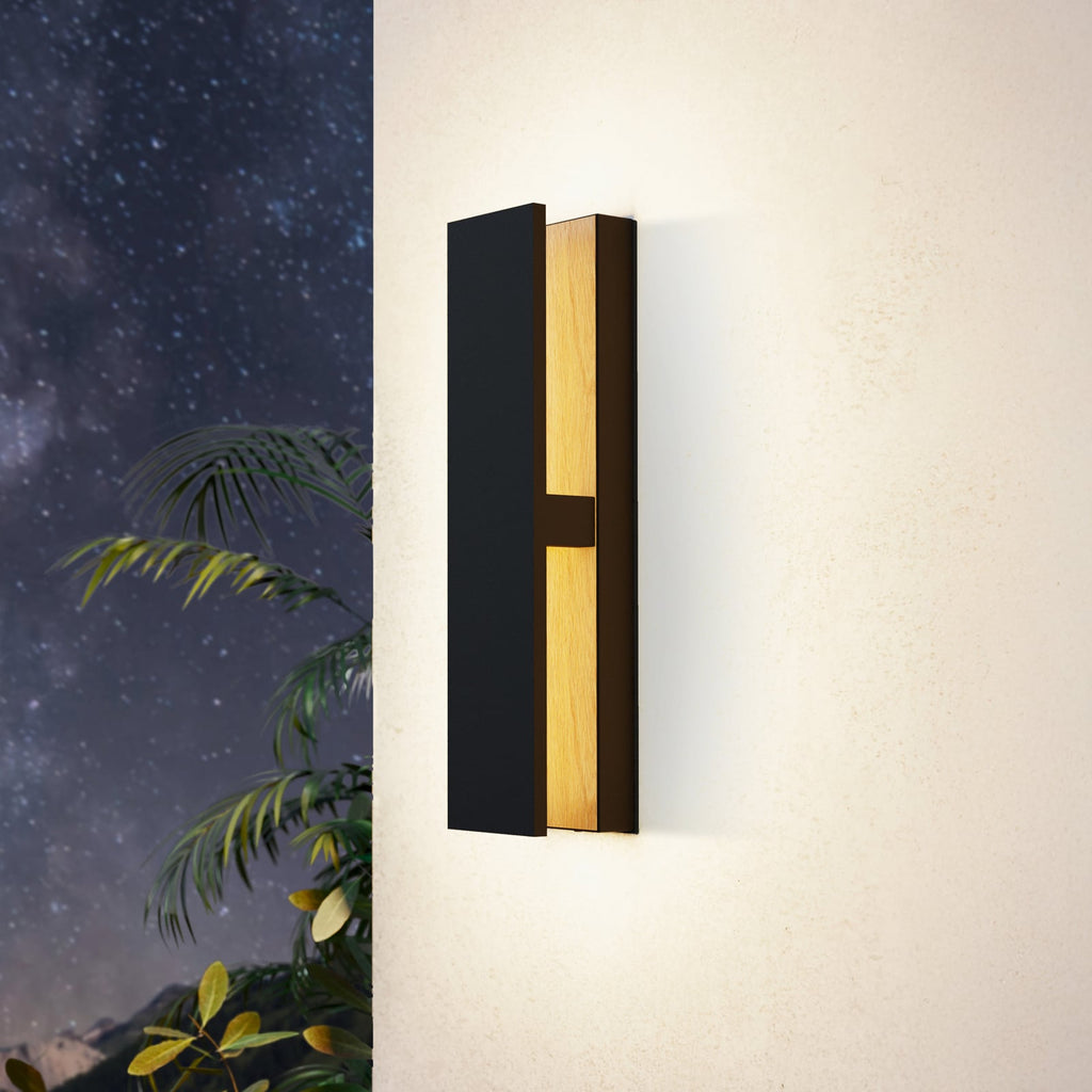 LED utevegglampe Costorio indirekte svart/tre forfra