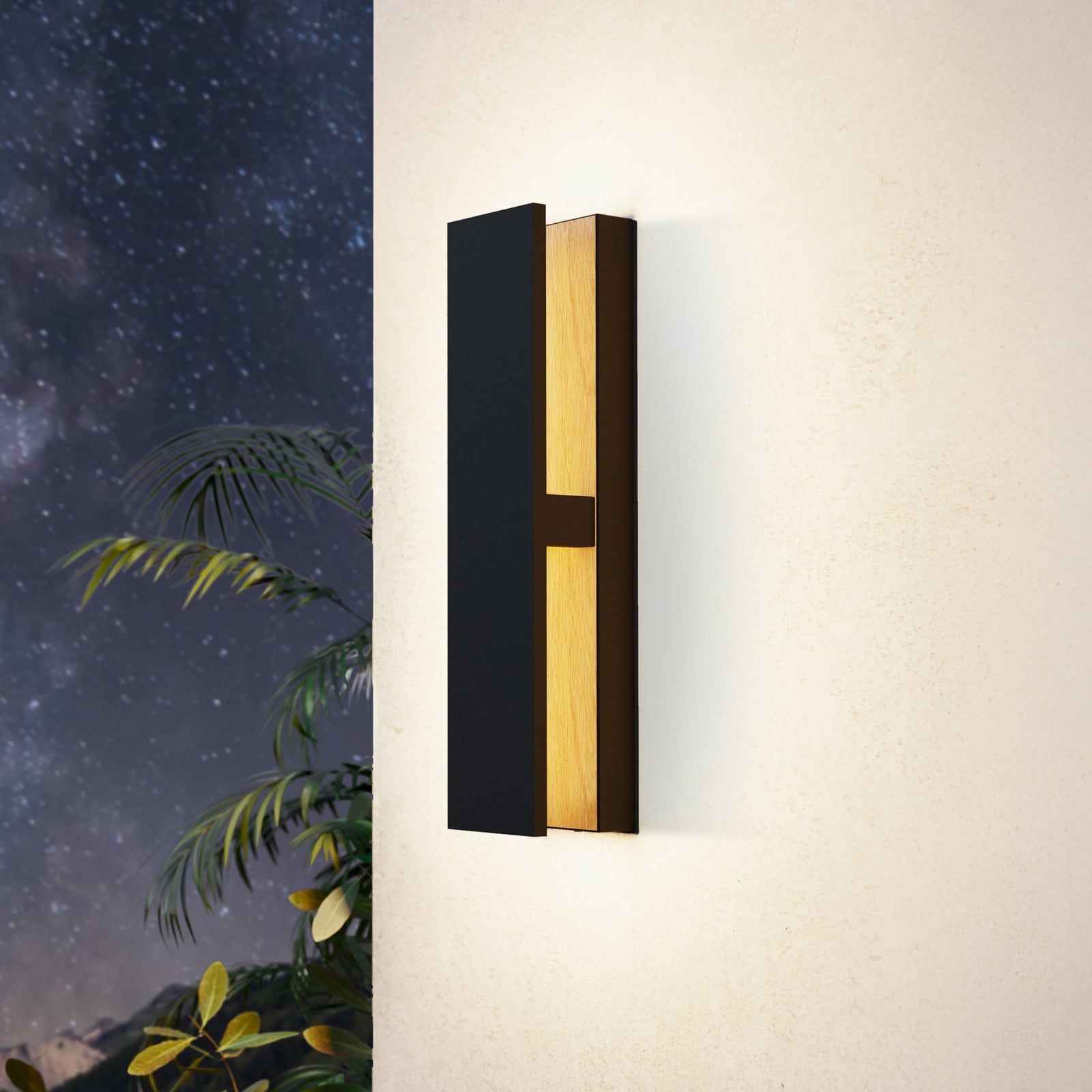 LED utevegglampe Costorio indirekte svart/tre forfra