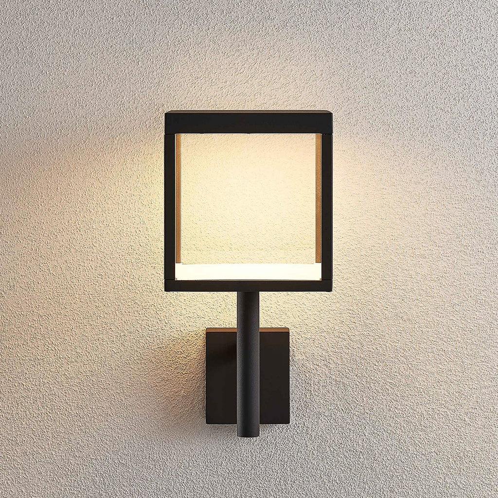 Detalj av LED utevegglampe Cube antrasitt glass 37 cm