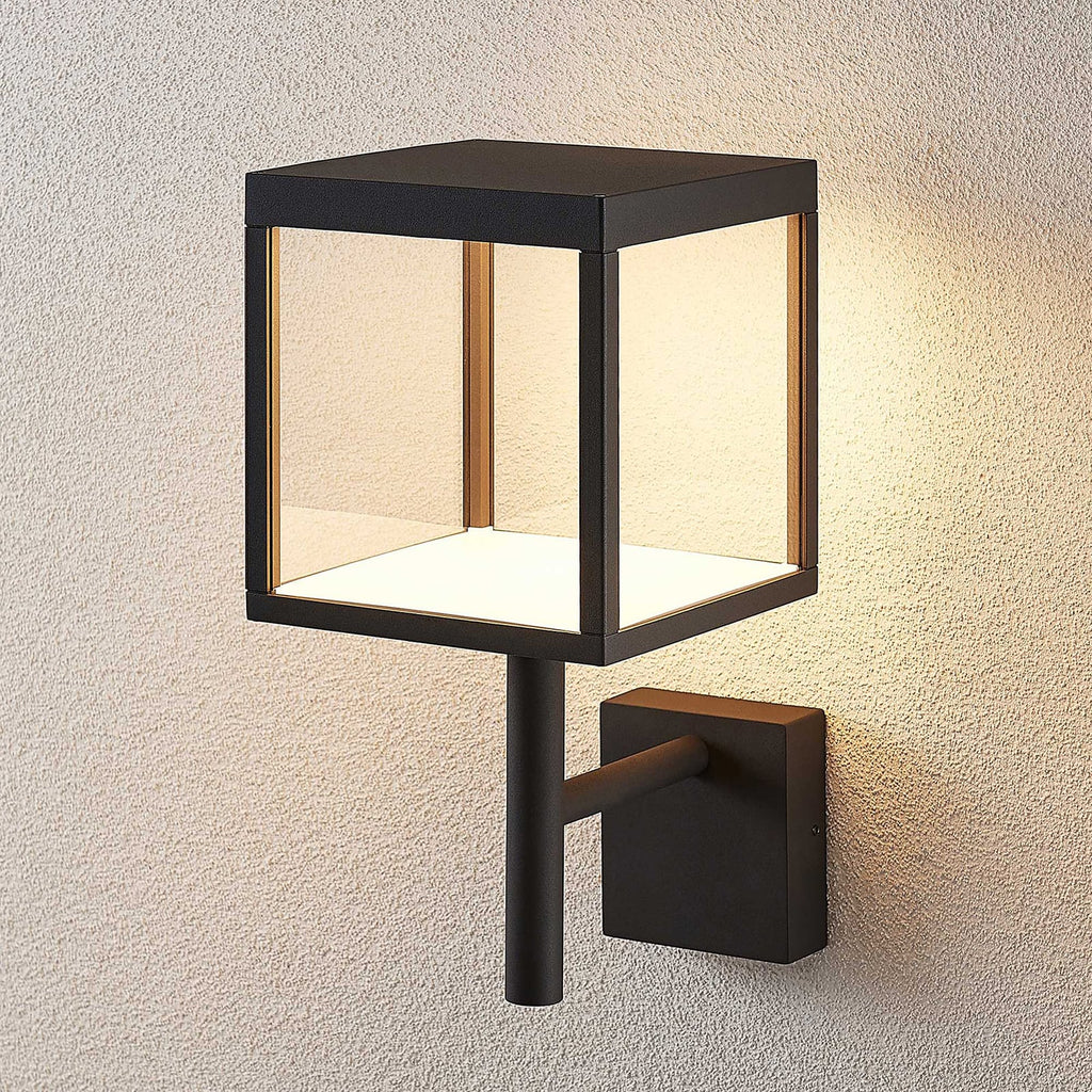 LED utevegglampe Cube antrasitt glass 37 cm fra front