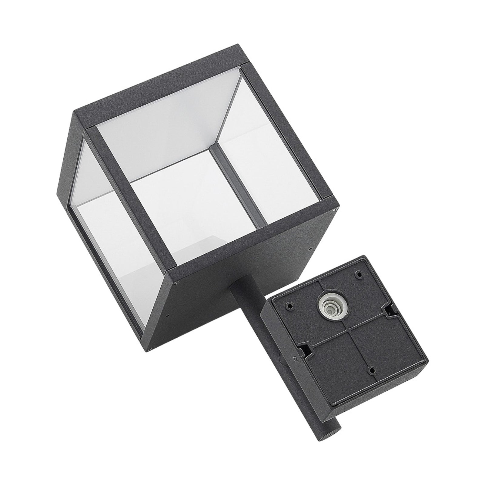 Montert LED utevegglampe Cube antrasitt glass 37 cm på vegg