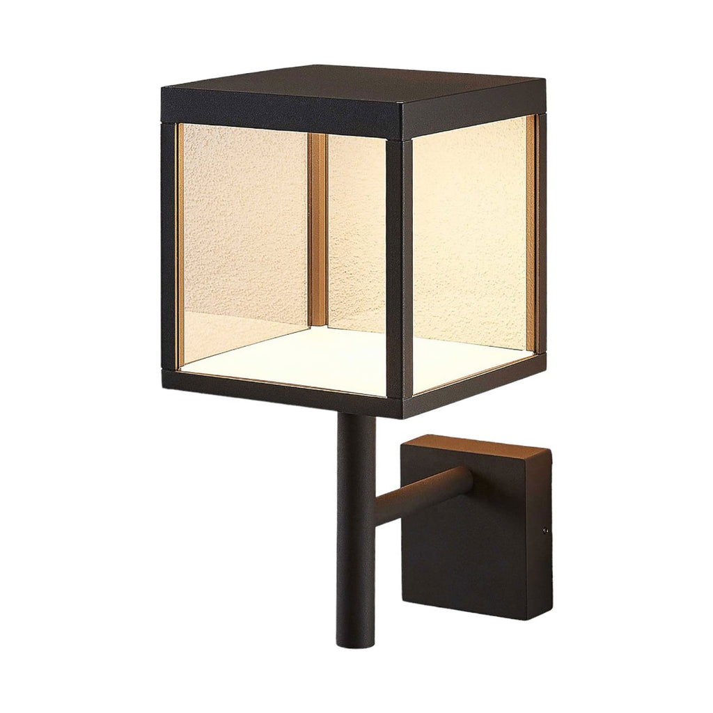 Nærbilde av klar glassinnsats i LED utevegglampe Cube antrasitt