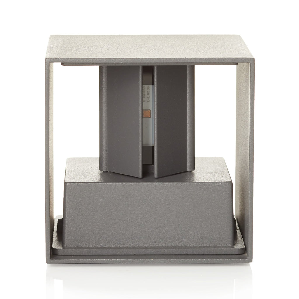 Detalj av LED utevegglampe Cube opp/ned antrasitt 10 cm IP54