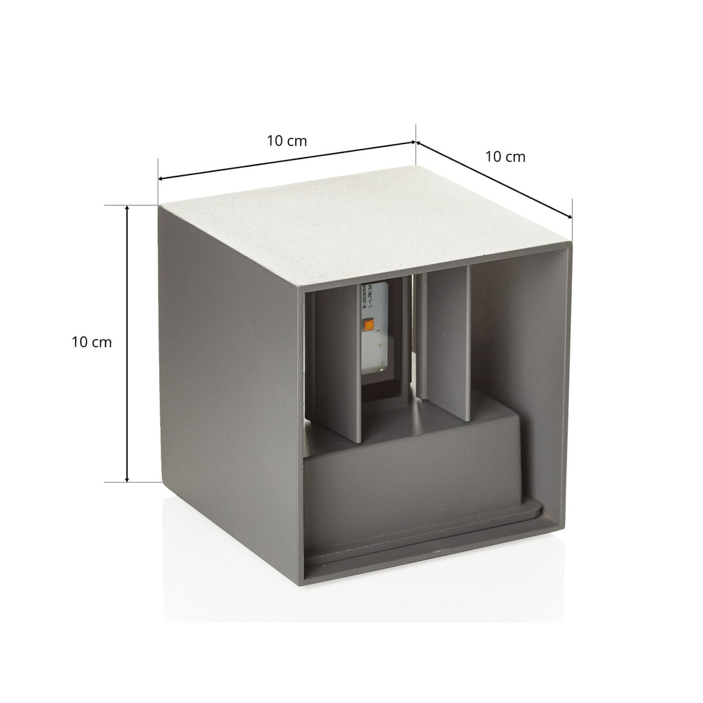 LED utevegglampe Cube opp/ned antrasitt 10 cm IP54 lysdetalj