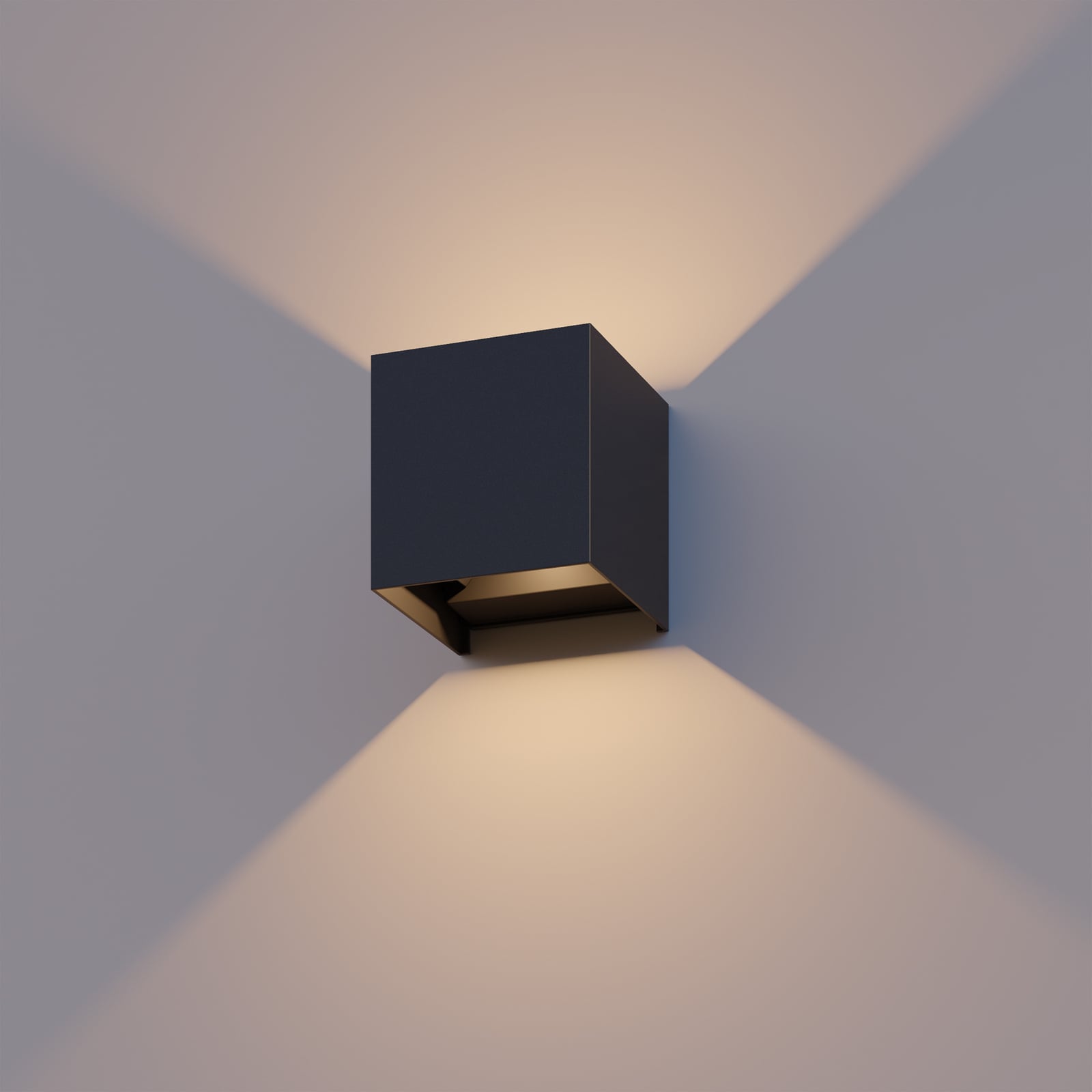 Detalj av LED utevegglampe Cube opp og ned svart 10 cm IP54
