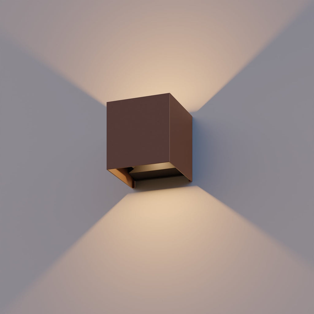 LED utevegglampe Cube opp/ned rustfarget 10 cm IP54 front