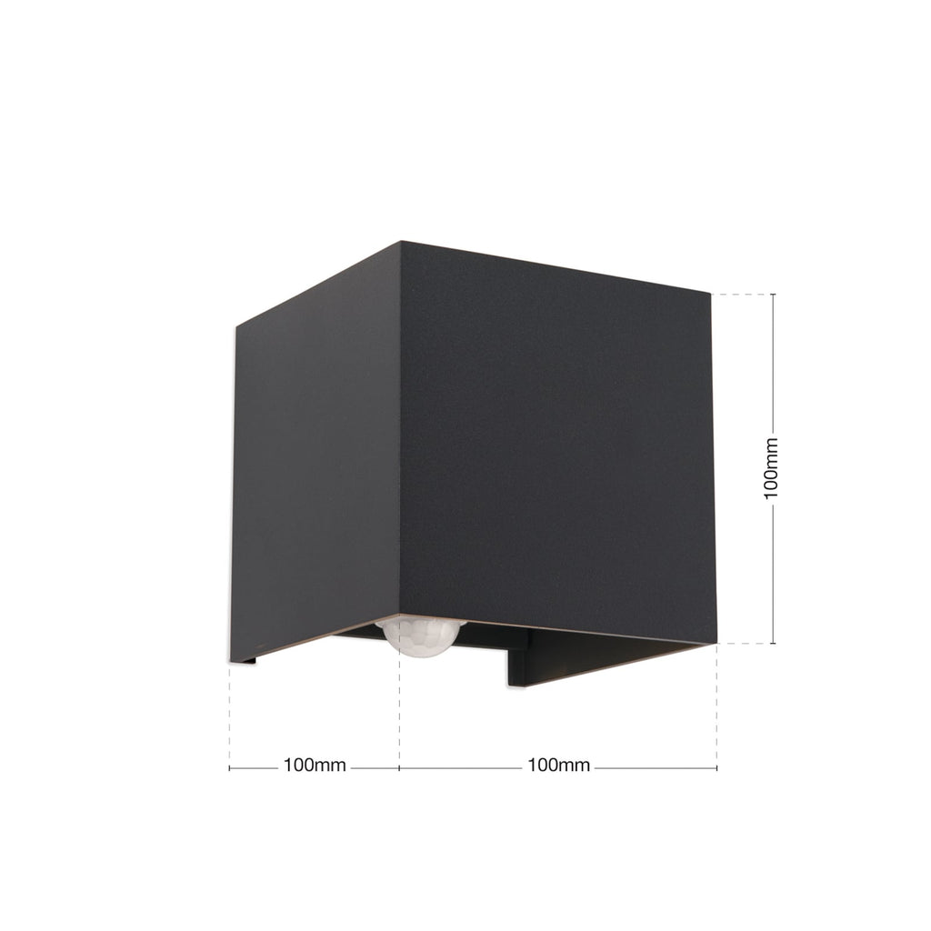 Nærbilde av sensor på LED utevegglampe Cube-S opp/ned antrasitt med sensor IP54 - ORION